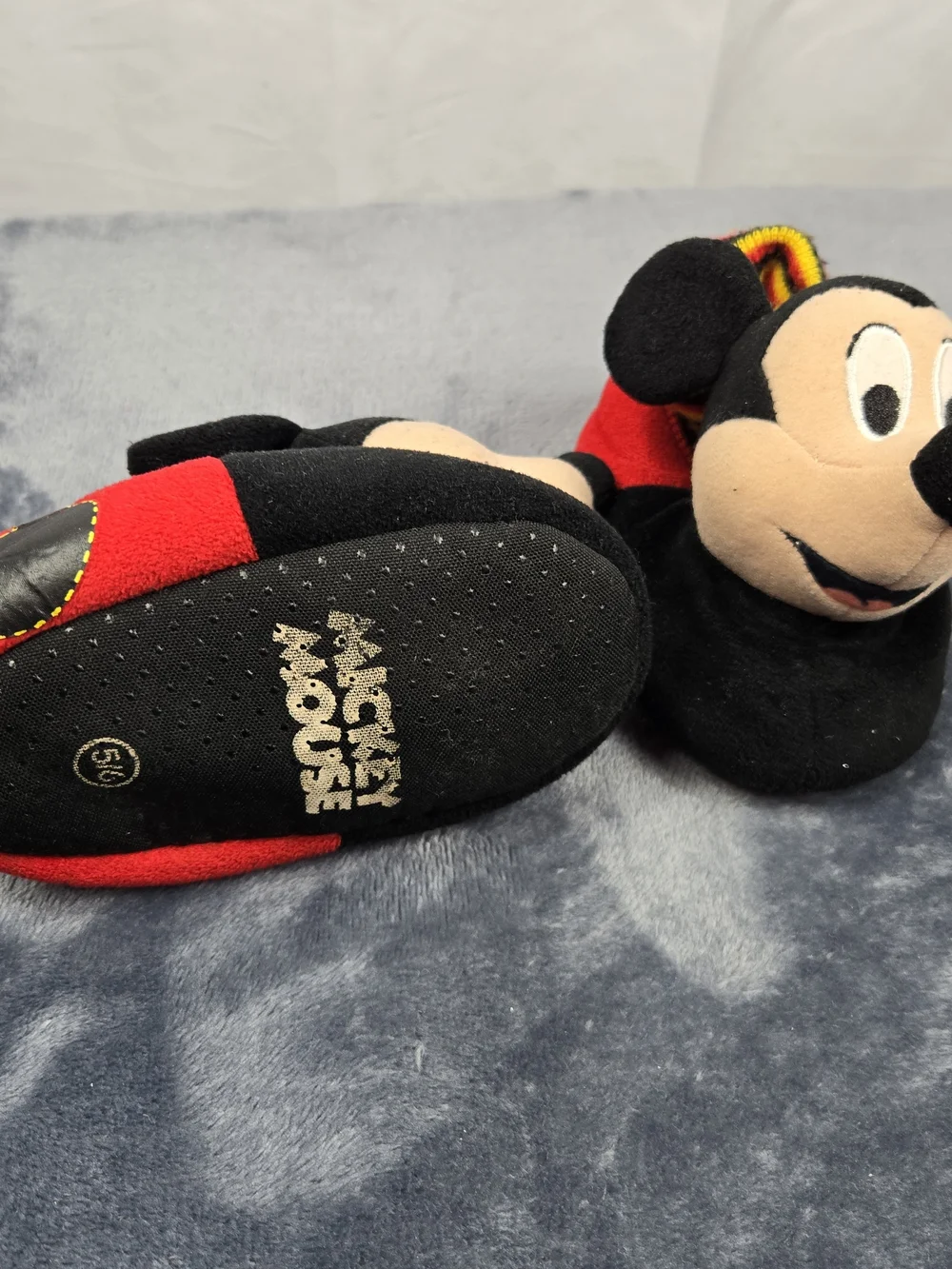 Disney Mickey Mouse Plush Slip-On Slippers in Black, Red & Yellow